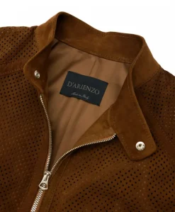 Uomo D'Arienzo Ted - Giacca in pelle camoscio traforato colore cuoio