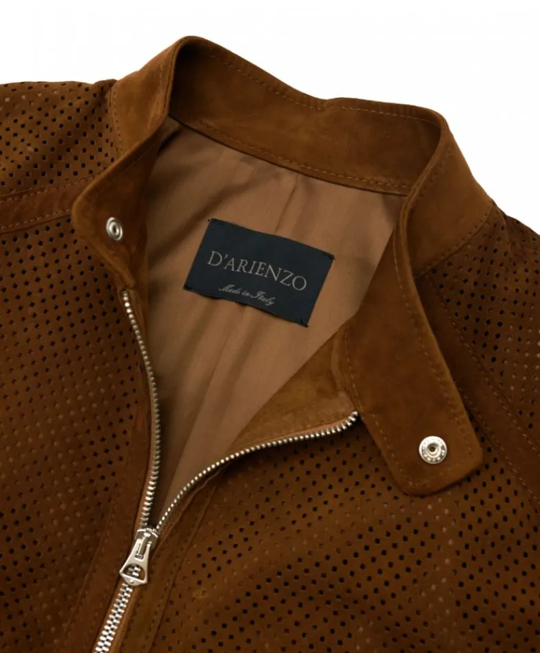 Uomo D'Arienzo Ted - Giacca in pelle camoscio traforato colore cuoio