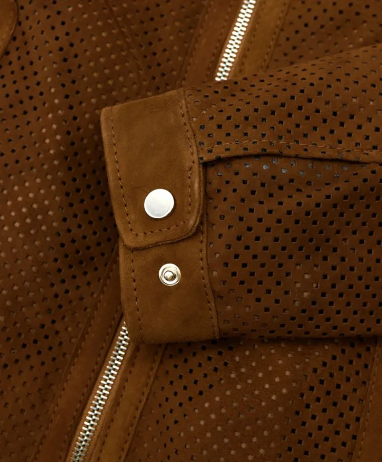 Uomo D'Arienzo Ted - Giacca in pelle camoscio traforato colore cuoio