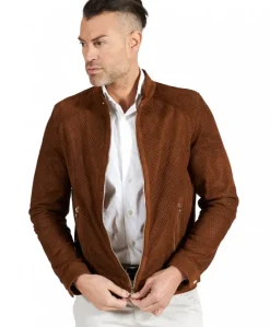 Uomo D'Arienzo Ted - Giacca in pelle camoscio traforato colore cuoio