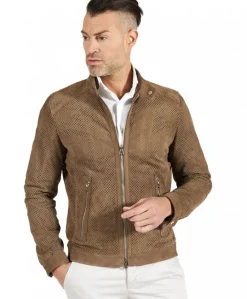 Uomo D'Arienzo Ted - Giacca in pelle camoscio traforato colore fango