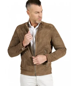 Uomo D'Arienzo Ted - Giacca in pelle camoscio traforato colore fango