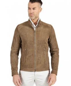 Uomo D'Arienzo Ted - Giacca in pelle camoscio traforato colore fango