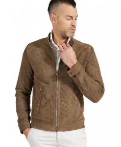 Uomo D'Arienzo Ted - Giacca in pelle camoscio traforato colore fango
