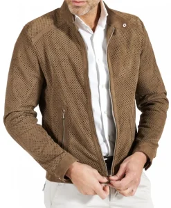 Uomo D'Arienzo Ted - Giacca in pelle camoscio traforato colore fango