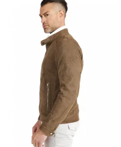 Uomo D'Arienzo Ted - Giacca in pelle camoscio traforato colore fango