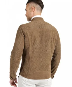 Uomo D'Arienzo Ted - Giacca in pelle camoscio traforato colore fango