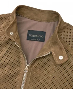 Uomo D'Arienzo Ted - Giacca in pelle camoscio traforato colore fango