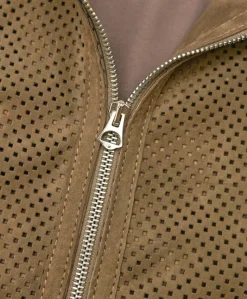 Uomo D'Arienzo Ted - Giacca in pelle camoscio traforato colore fango