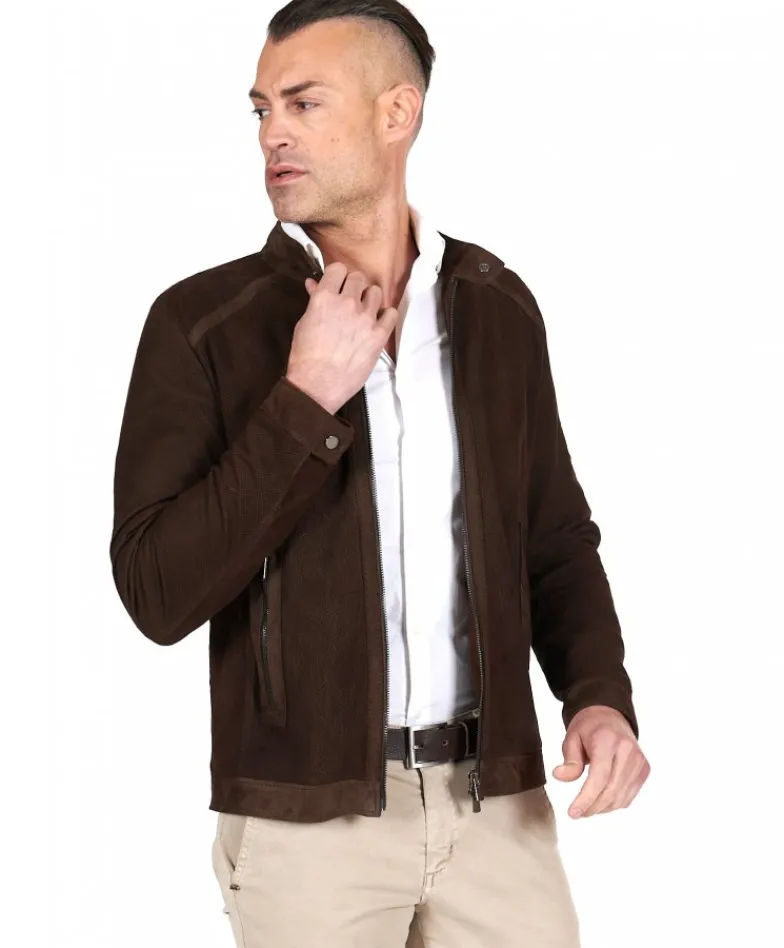 Uomo D'Arienzo Ted - Giacca in pelle camoscio traforato colore testa di moro