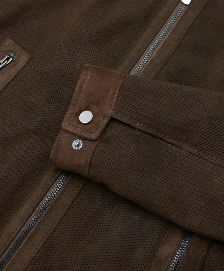 Uomo D'Arienzo Ted - Giacca in pelle camoscio traforato colore testa di moro