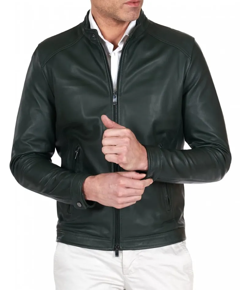 Uomo D'Arienzo Ted - Giacca in pelle naturale verde effetto liscio