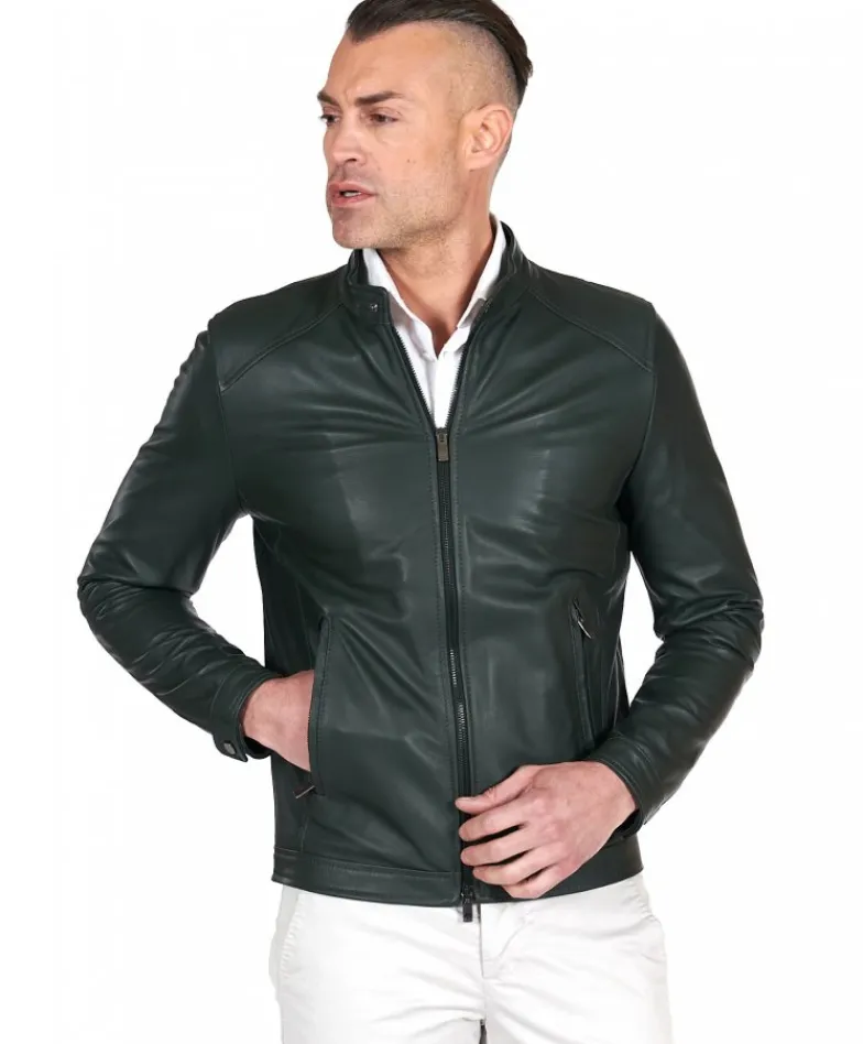 Uomo D'Arienzo Ted - Giacca in pelle naturale verde effetto liscio