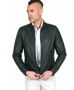 Uomo D'Arienzo Ted - Giacca in pelle naturale verde effetto liscio