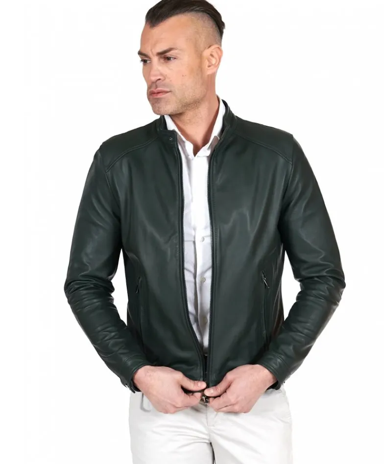 Uomo D'Arienzo Ted - Giacca in pelle naturale verde effetto liscio