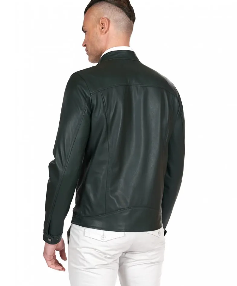 Uomo D'Arienzo Ted - Giacca in pelle naturale verde effetto liscio
