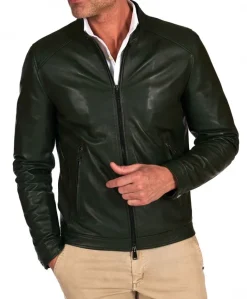 Uomo D'Arienzo Ted - Giacca in pelle naturale verde effetto liscio