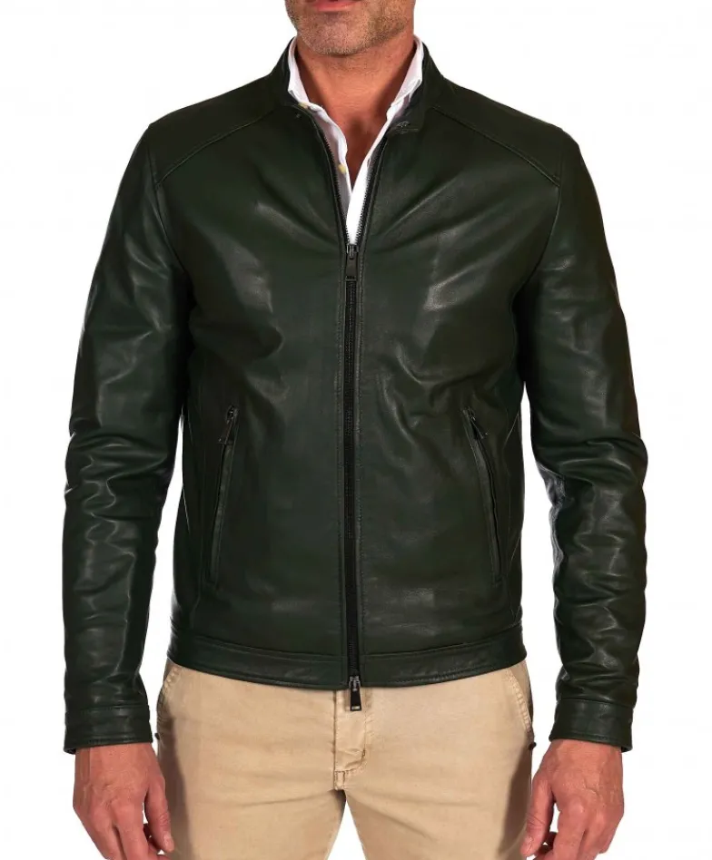 Uomo D'Arienzo Ted - Giacca in pelle naturale verde effetto liscio
