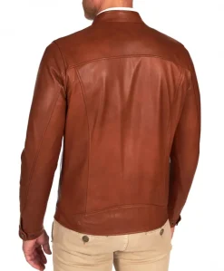Uomo D'Arienzo Ted - Giacca in pelle naturale colore cuoio effetto liscio collo coreana