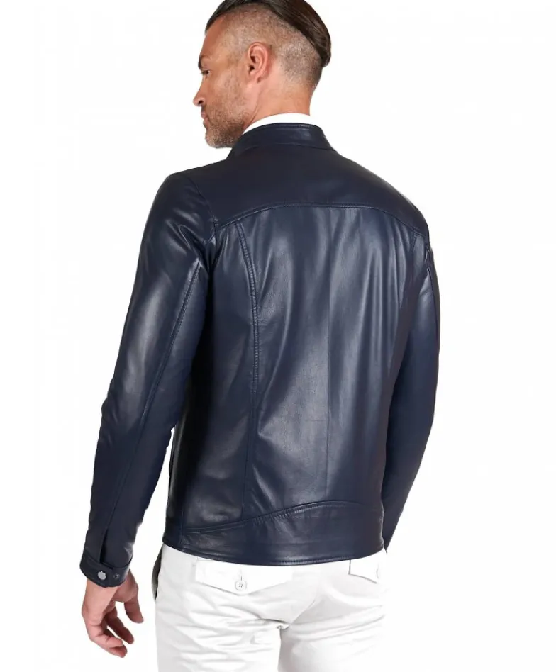 Uomo D'Arienzo Ted - Giacca in pelle naturale blu effetto liscio