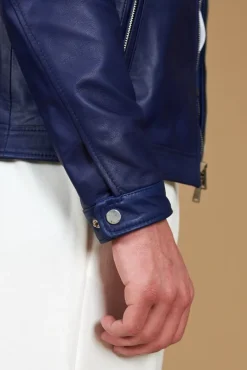 Uomo D'Arienzo Ted - Giacca in pelle naturale bluette effetto liscio