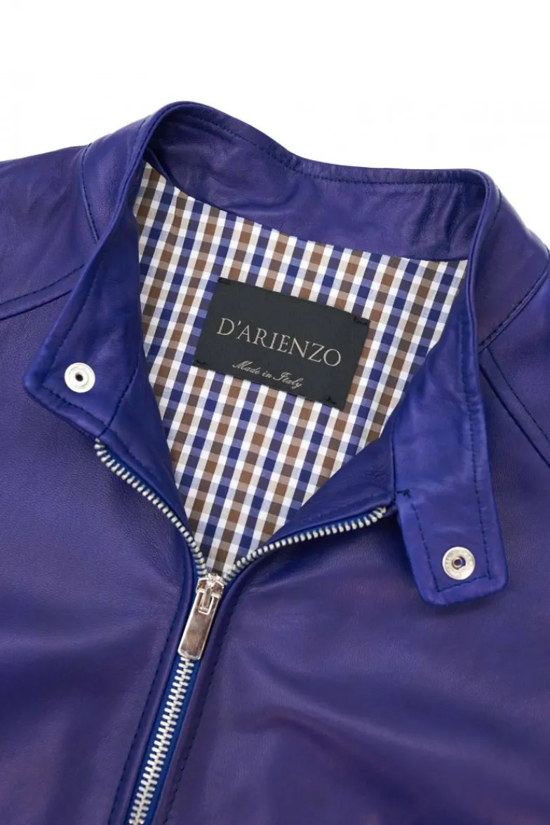 Uomo D'Arienzo Ted - Giacca in pelle naturale bluette effetto liscio