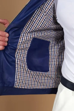 Uomo D'Arienzo Ted - Giacca in pelle naturale bluette effetto liscio