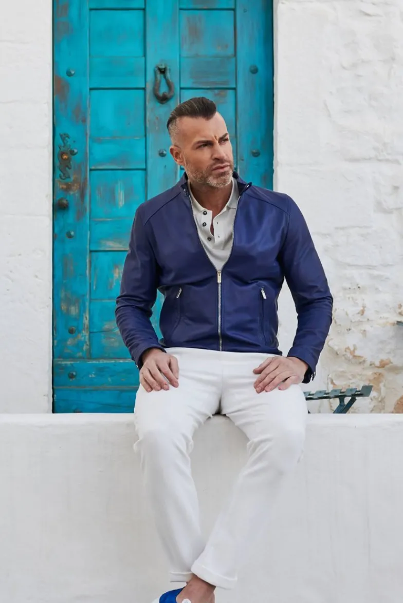 Uomo D'Arienzo Ted - Giacca in pelle naturale bluette effetto liscio