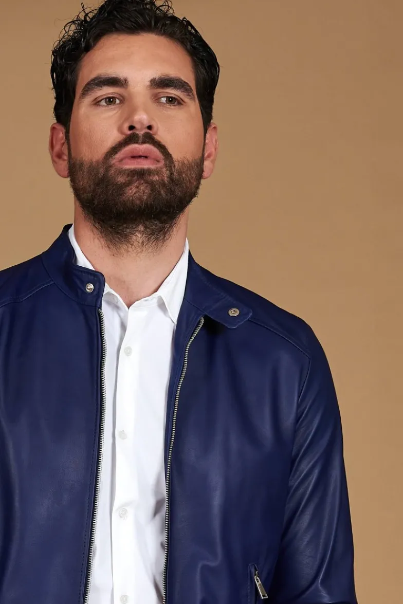 Uomo D'Arienzo Ted - Giacca in pelle naturale bluette effetto liscio