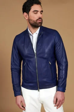 Uomo D'Arienzo Ted - Giacca in pelle naturale bluette effetto liscio
