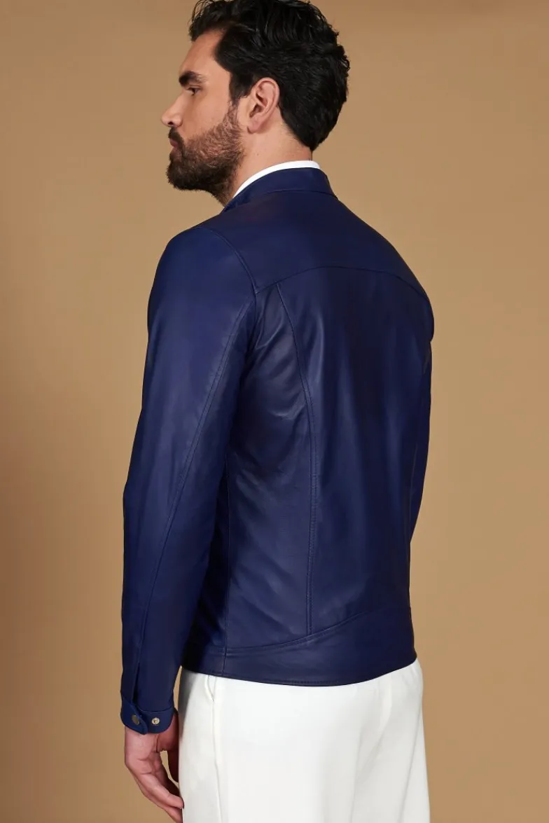 Uomo D'Arienzo Ted - Giacca in pelle naturale bluette effetto liscio