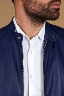 Uomo D'Arienzo Ted - Giacca in pelle naturale bluette effetto liscio