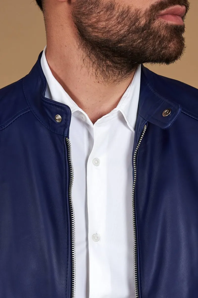 Uomo D'Arienzo Ted - Giacca in pelle naturale bluette effetto liscio
