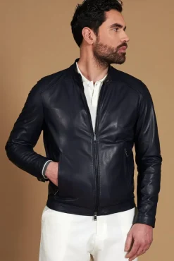 Uomo D'Arienzo Ted - Giacca in pelle naturale blu effetto liscio