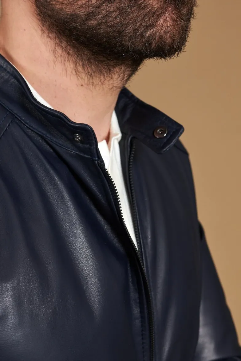 Uomo D'Arienzo Ted - Giacca in pelle naturale blu effetto liscio