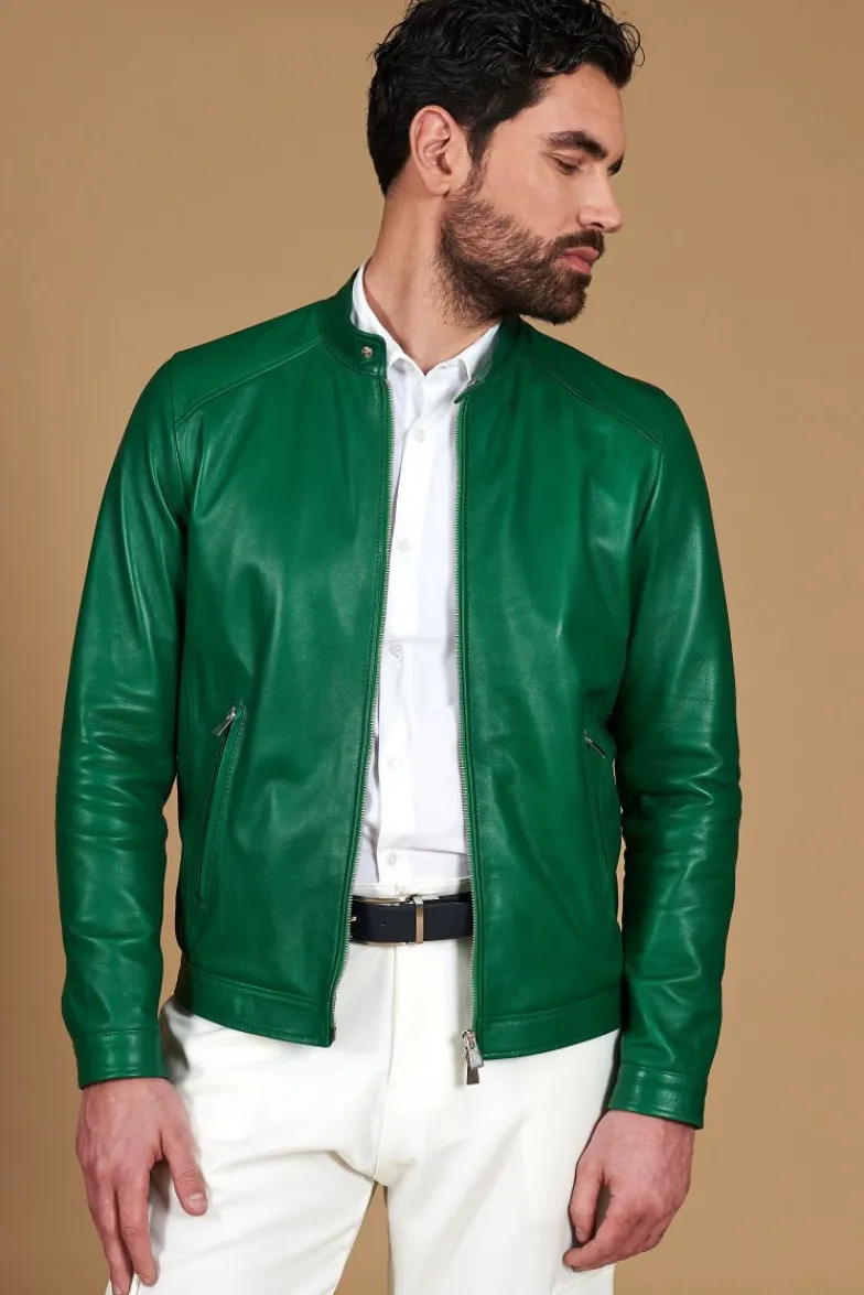 Uomo D'Arienzo Ted - Giacca in pelle naturale verde effetto liscio