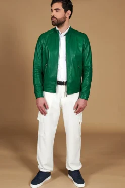 Uomo D'Arienzo Ted - Giacca in pelle naturale verde effetto liscio