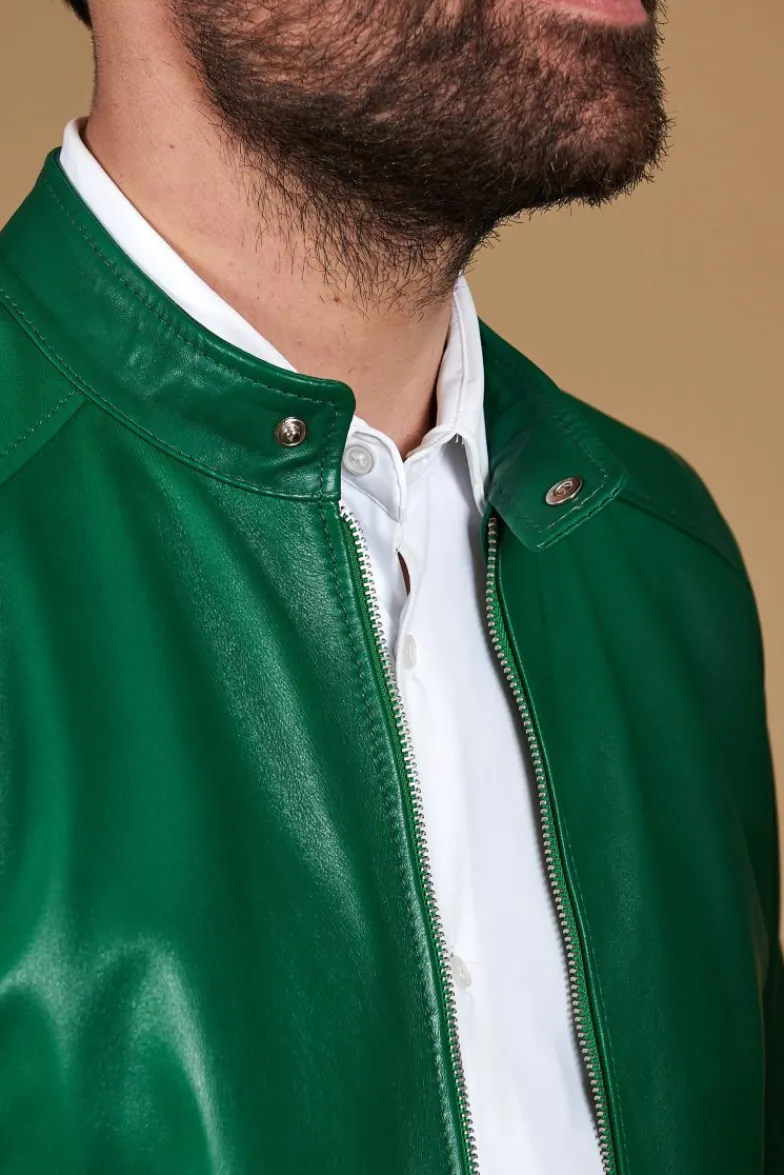 Uomo D'Arienzo Ted - Giacca in pelle naturale verde effetto liscio