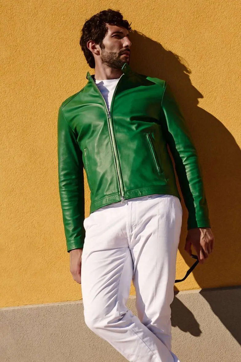 Uomo D'Arienzo Ted - Giacca in pelle naturale verde effetto liscio