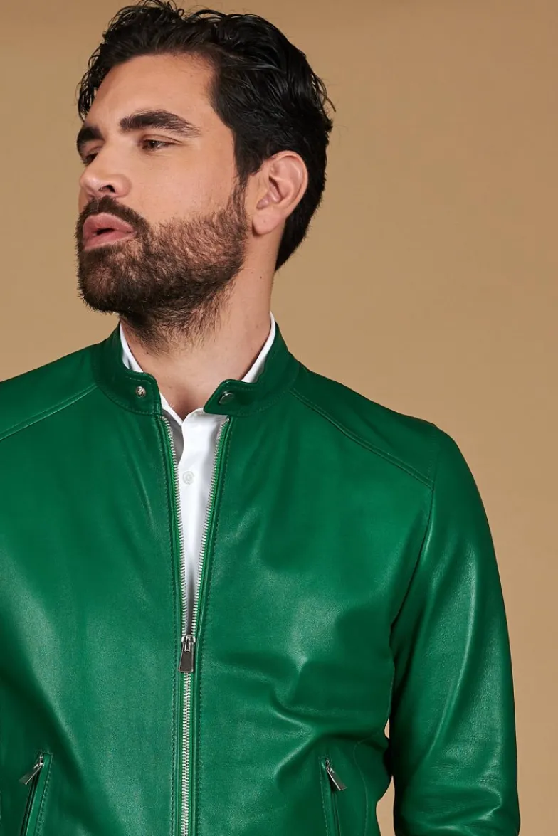 Uomo D'Arienzo Ted - Giacca in pelle naturale verde effetto liscio