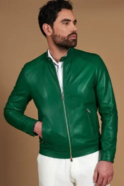Uomo D'Arienzo Ted - Giacca in pelle naturale verde effetto liscio
