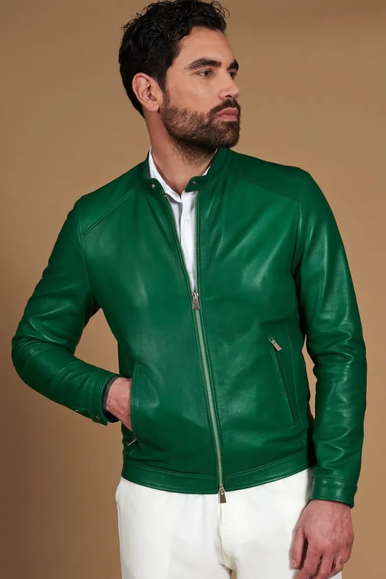 Uomo D'Arienzo Ted - Giacca in pelle naturale verde effetto liscio
