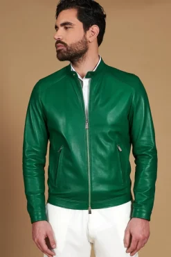Uomo D'Arienzo Ted - Giacca in pelle naturale verde effetto liscio