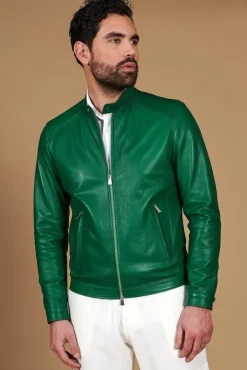 Uomo D'Arienzo Ted - Giacca in pelle naturale verde effetto liscio