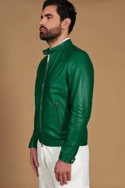 Uomo D'Arienzo Ted - Giacca in pelle naturale verde effetto liscio