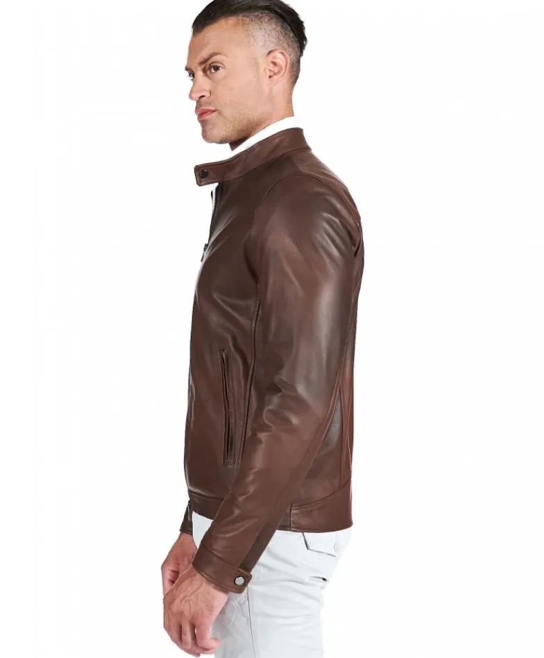 Uomo D'Arienzo Ted - Giacca in pelle naturale marrone nuvolato effetto vintage
