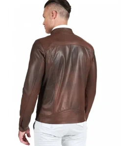 Uomo D'Arienzo Ted - Giacca in pelle naturale marrone nuvolato effetto vintage