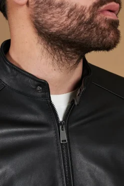 Uomo D'Arienzo Ted - Giacca in pelle nera nappa effetto liscio collo coreana