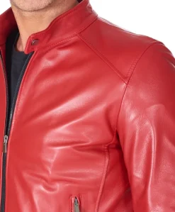 Uomo D'Arienzo Ted - Giacca in pelle rossa nappa effetto liscio collo coreana