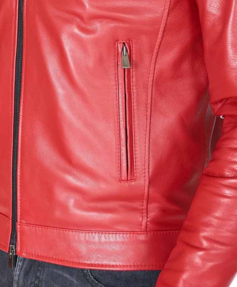 Uomo D'Arienzo Ted - Giacca in pelle rossa nappa effetto liscio collo coreana